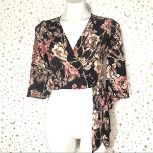 Audrey 3+1 Floral 3/4 Sleeve Wrap Blouse